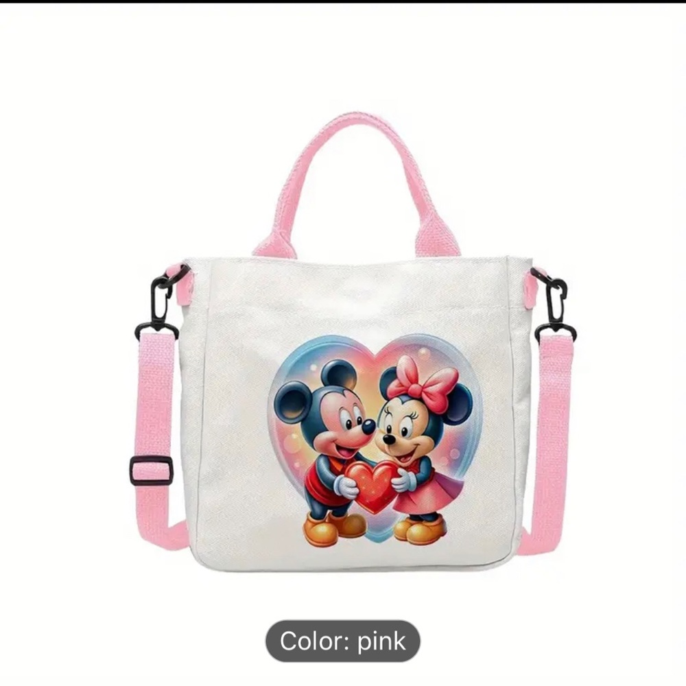 Pink and White Mickey and Minnie Tote Bag